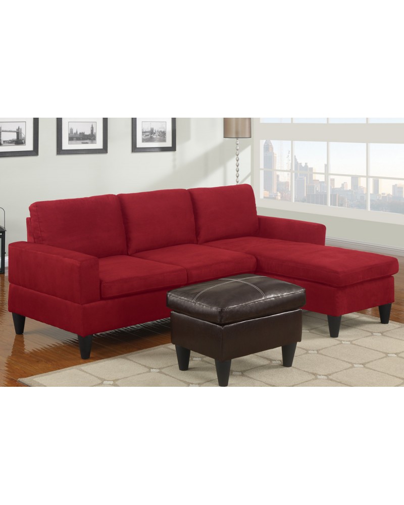 All-In-One Microfiber Sectional Sofa with Ottoman - Red