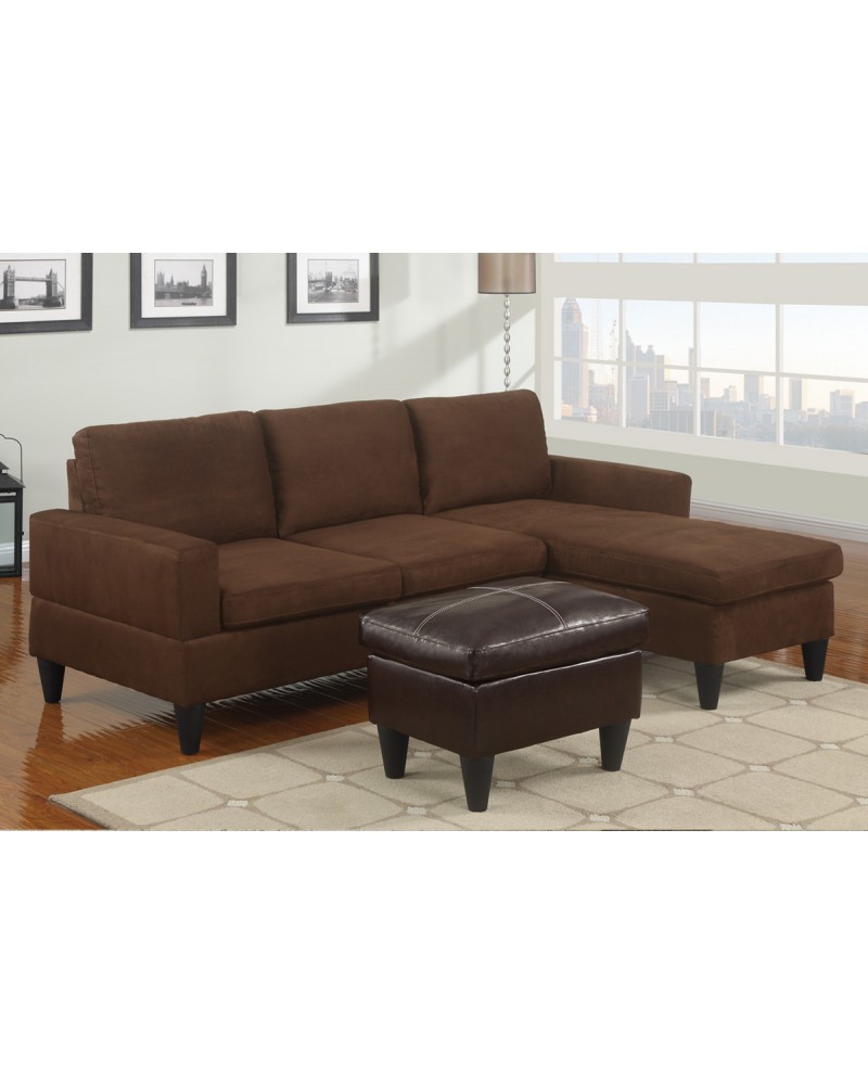 Chocolate Sectional Set with Ottoman - F7281