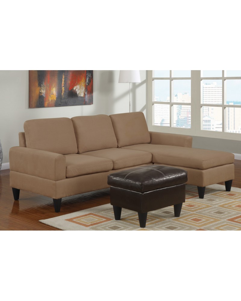 All-In-One Microfiber Sectional Sofa with Ottoman - Saddle Tan