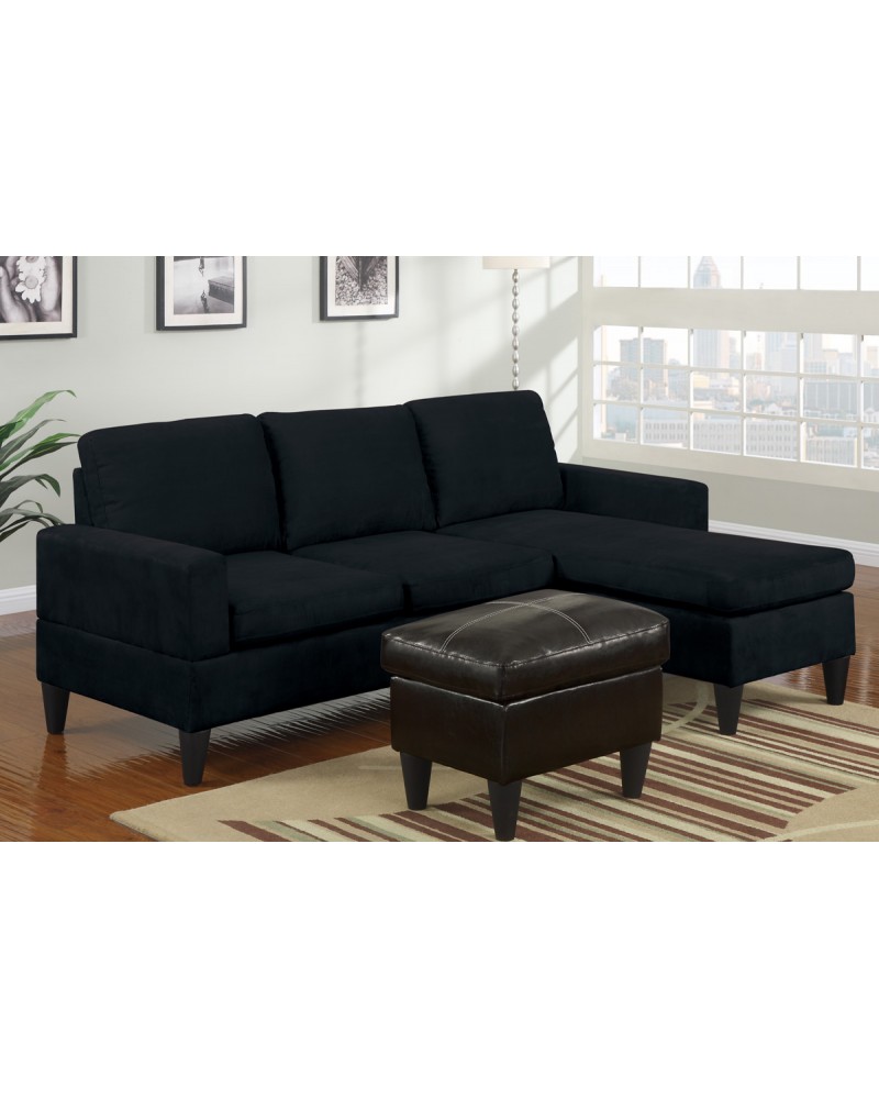 All-In-One Microfiber Sectional Sofa with Ottoman - Black