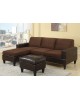 All-In-One Faux Leather and Microfiber Sectional Sofa with Ottoman - Chocolate
