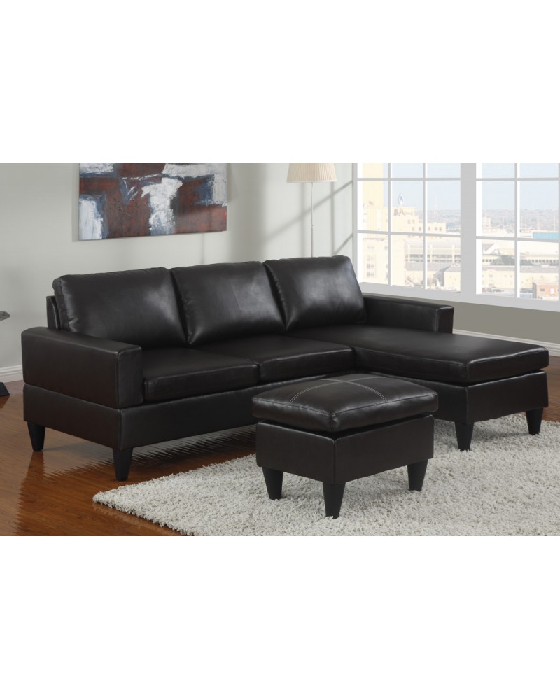 All-In-One Faux Leather Sectional Sofa with Ottoman - Espresso