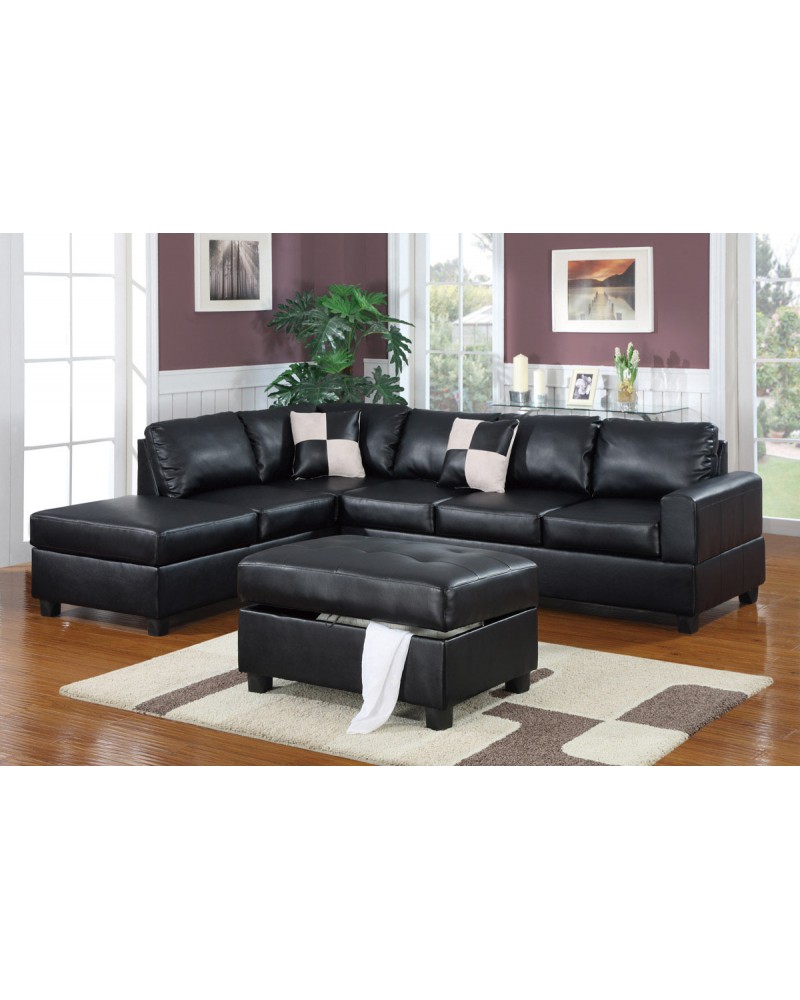 Black Bonded Leather Sectional Sofa Set