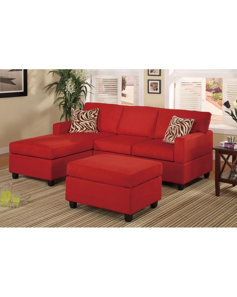 All-In-One Microfiber Plush Sectional Sofa with Ottoman - Red