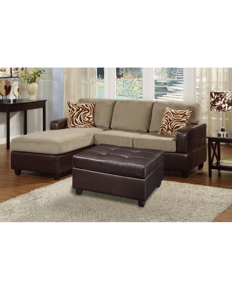 All-In-One Microfiber Plush Sectional Sofa with Ottoman - Pebble