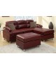 All-In-One Modern Bonded Leather Sectional Sofa with Ottoman - Burgundy