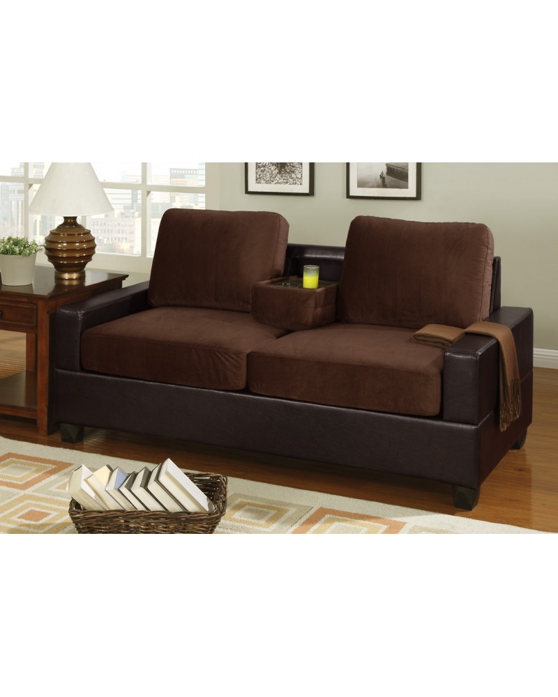 2 Tone Chocolate Loveseat with Console