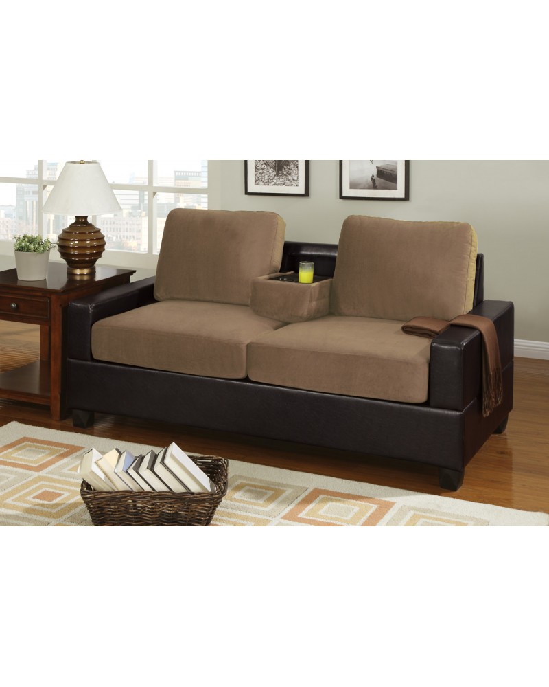 2 Tone Saddle Tan Loveseat with Console