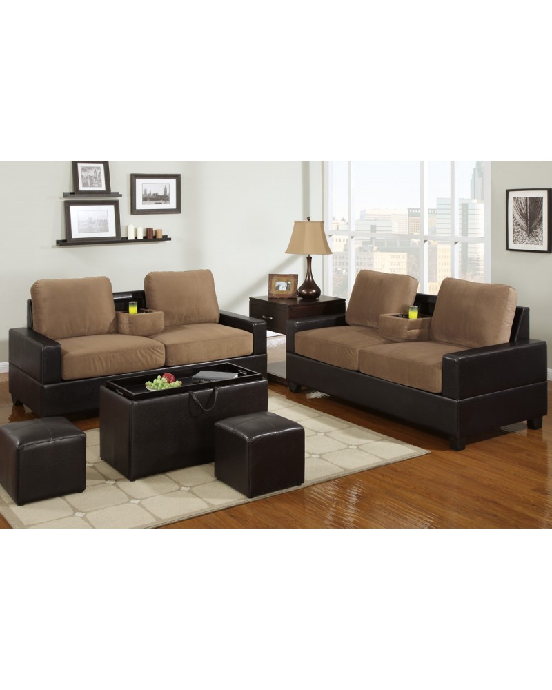 Tone Saddle Tan Loveseat and Sofa with Console