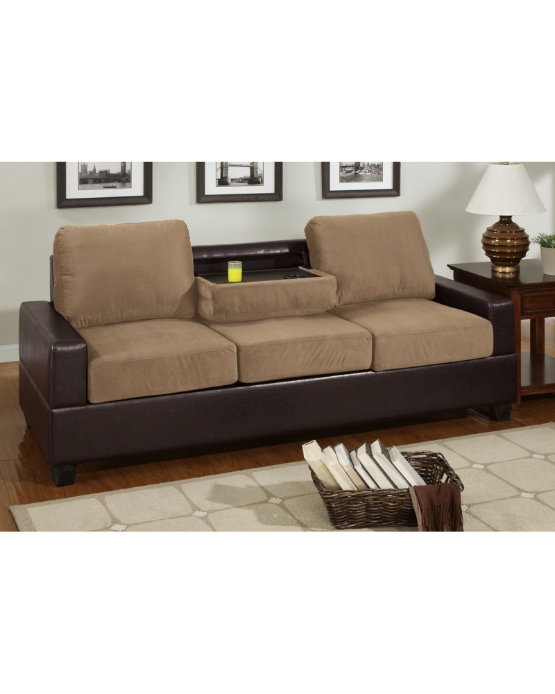 2 Tone Saddle Tan Sofa with Console