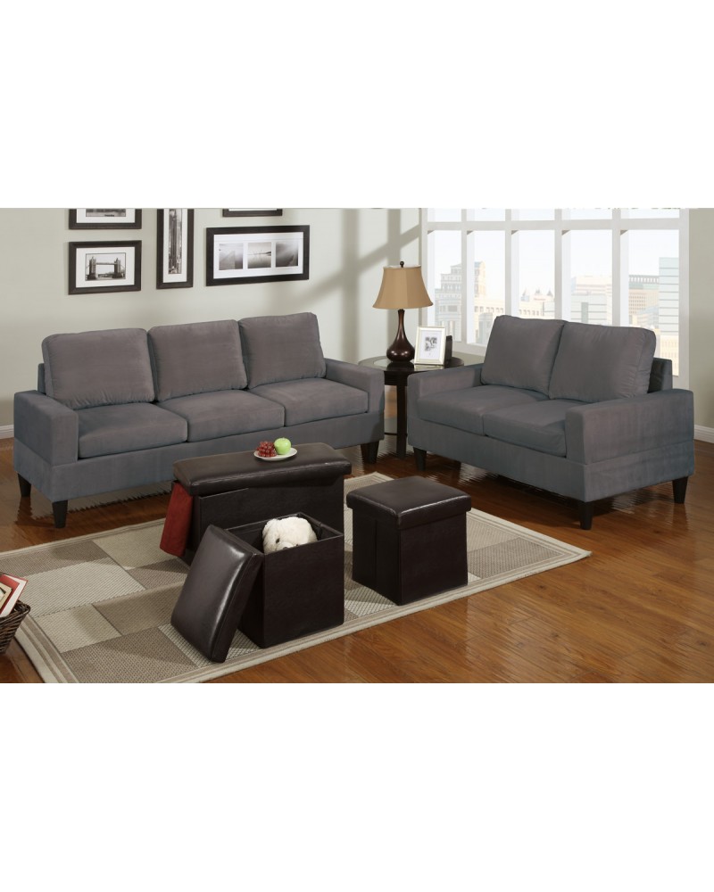 5 Piece Grey Microfiber Living Room Set 