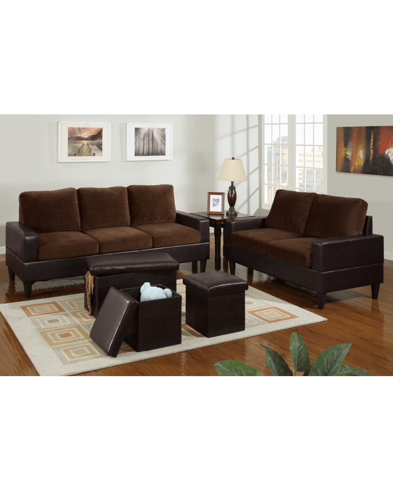 5 Piece Two Tone Chocolate Microfiber Living Room Set 