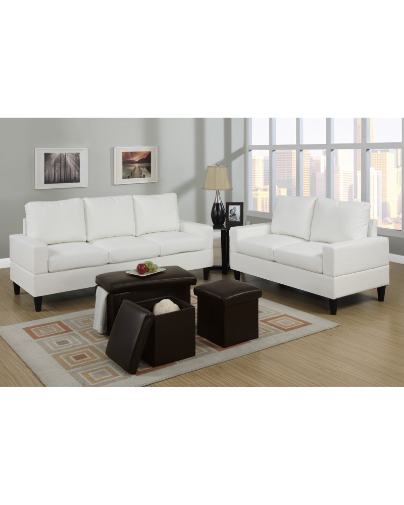 5 Piece Cream Colored Leather Living Room Set 