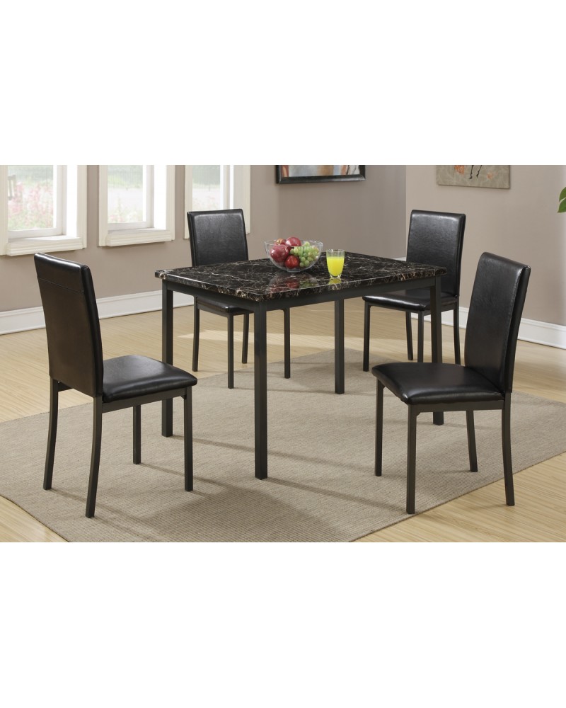 Black Marble Dining Table with 4 Chairs by Poundex - Model F2361