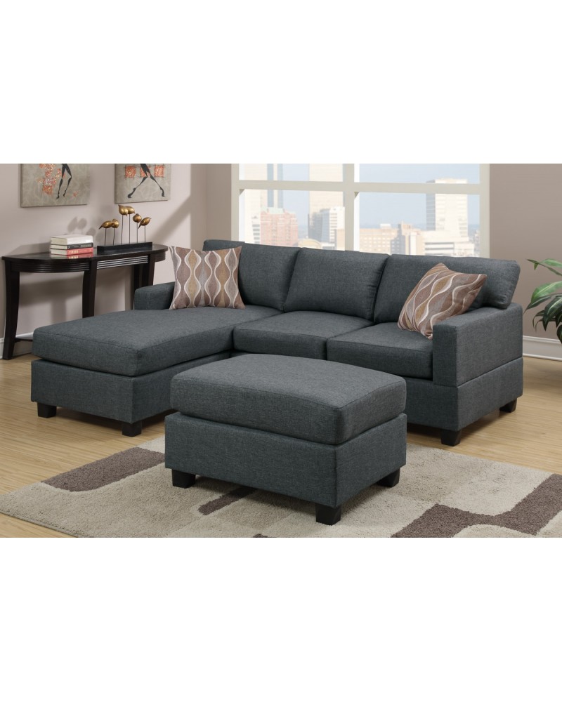 3 Pcs Reversible Gray Sectional Sofa by Poundex - F7496