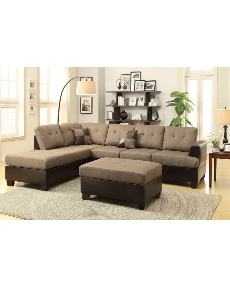 3 Piece Reversible Sectional Sofa in Tan by Poundex - F7603