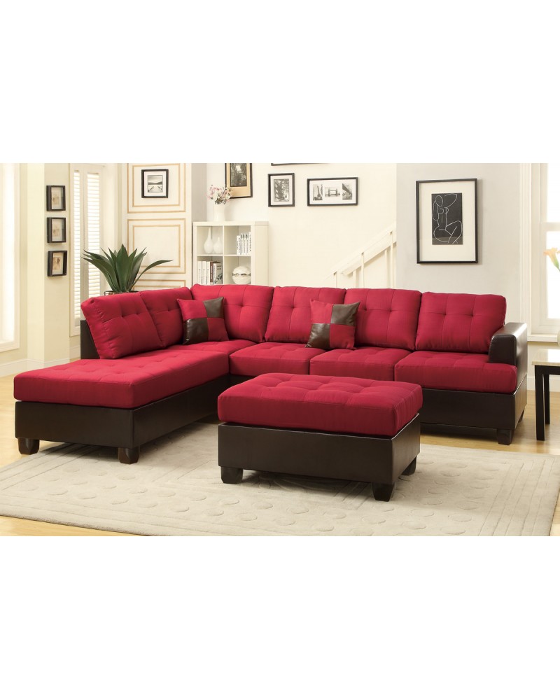 3 Pcs Reversible Carmine Sectional Sofa by Poundex - F7601