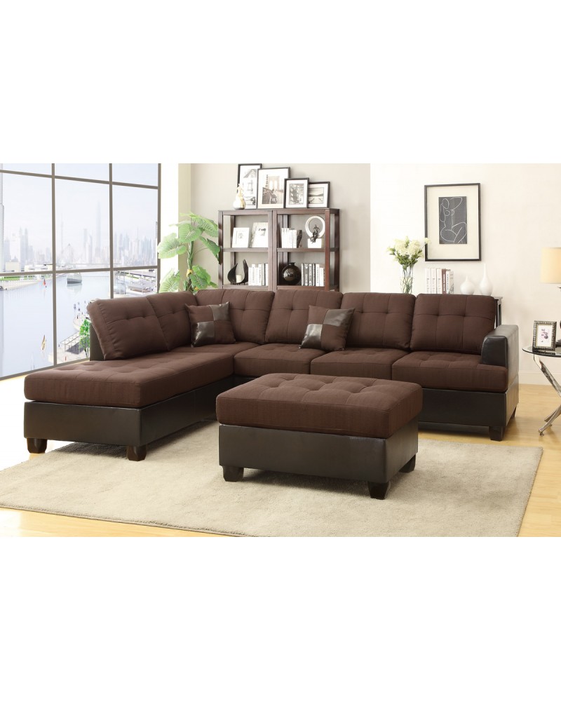 3 Pcs Two Tone Chocolate Sectional by Poundex - F7602