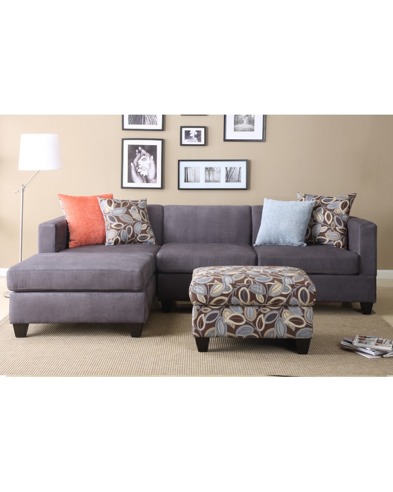 2 Pcs Charcoal Microfiber Sectional Set  - F7183