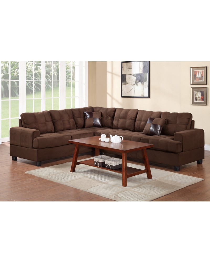 2 Pcs Microfiber  Plush Chocolate Sectional Set by Poundex - F7627