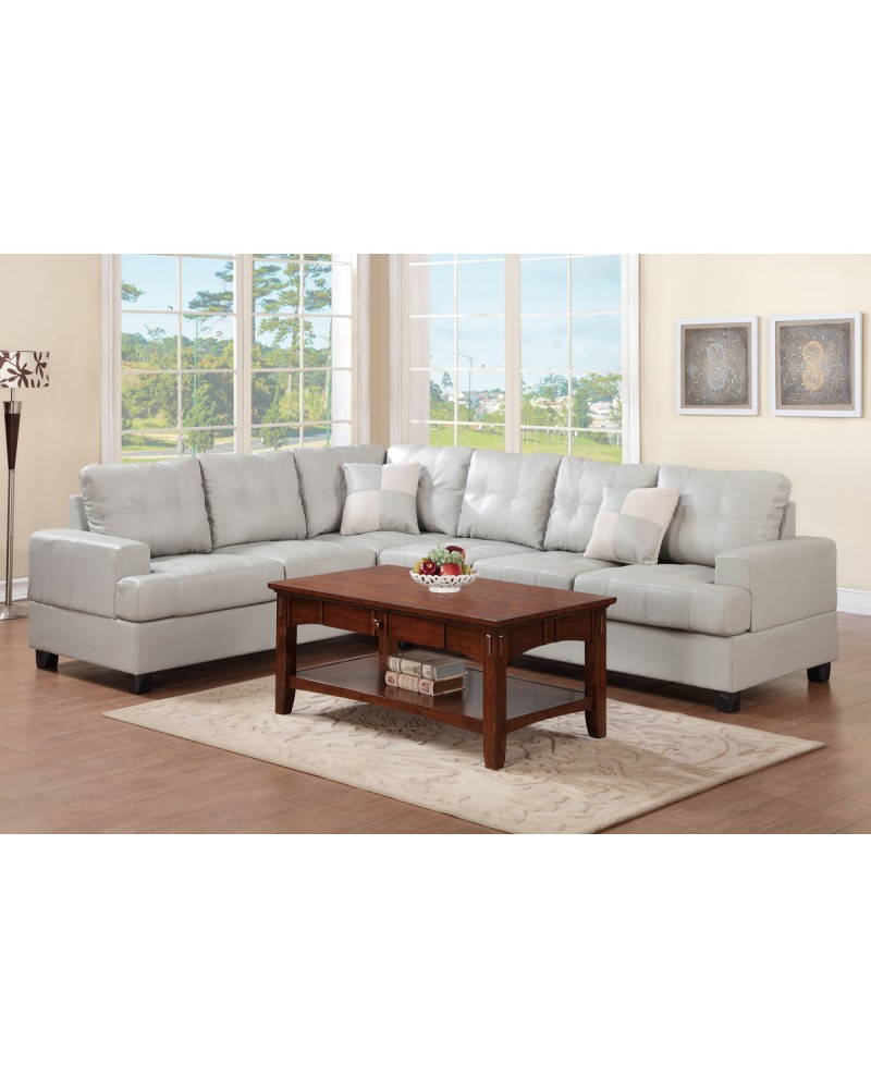 Grey Leather Sectional  - F7639