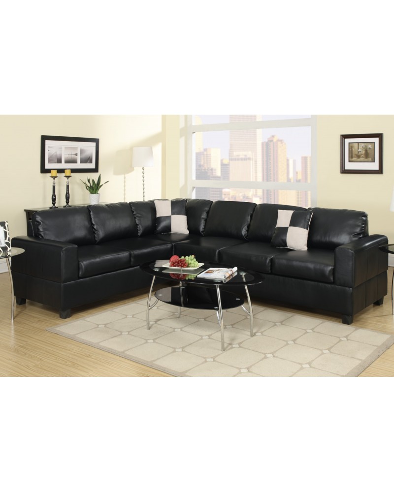 Black Leather Sectional - F7630