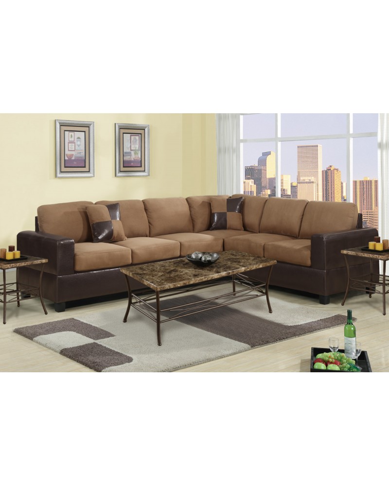 Two Tone Tan Microfiber Sectional - F7632