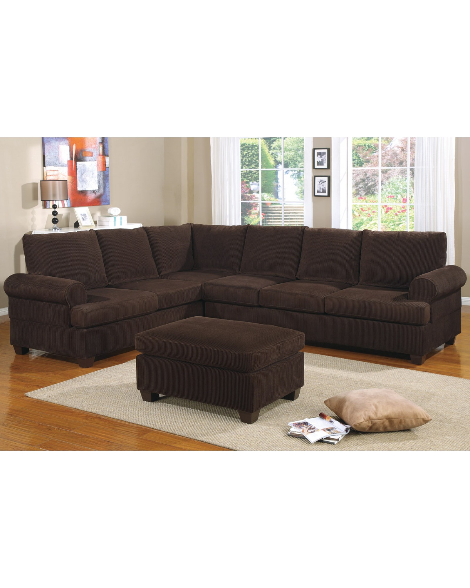 Home Chocolate Corduroy Sectional Set F7133
