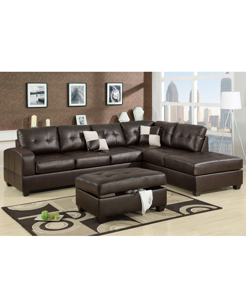 2 Piece Bonded Espresso Sectional Set with ottoman by Poundex - F7358