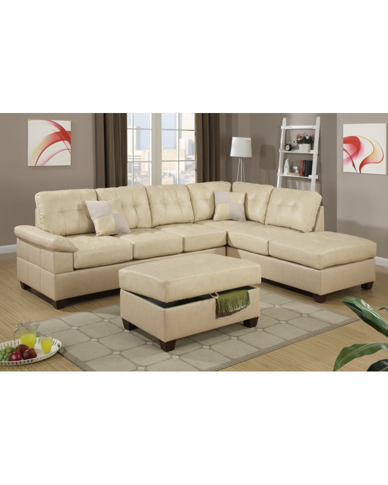 2 Piece Khaki Sectional Sofa with chaise ottoman by Poundex - F7520