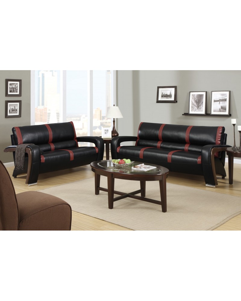 2 Piece Bonded Leather in Black and Red by Poundex - F7254