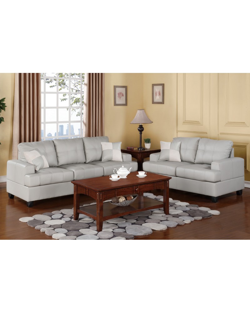 2 Piece Light Gray Sectional Set with Loveseat - F7578 