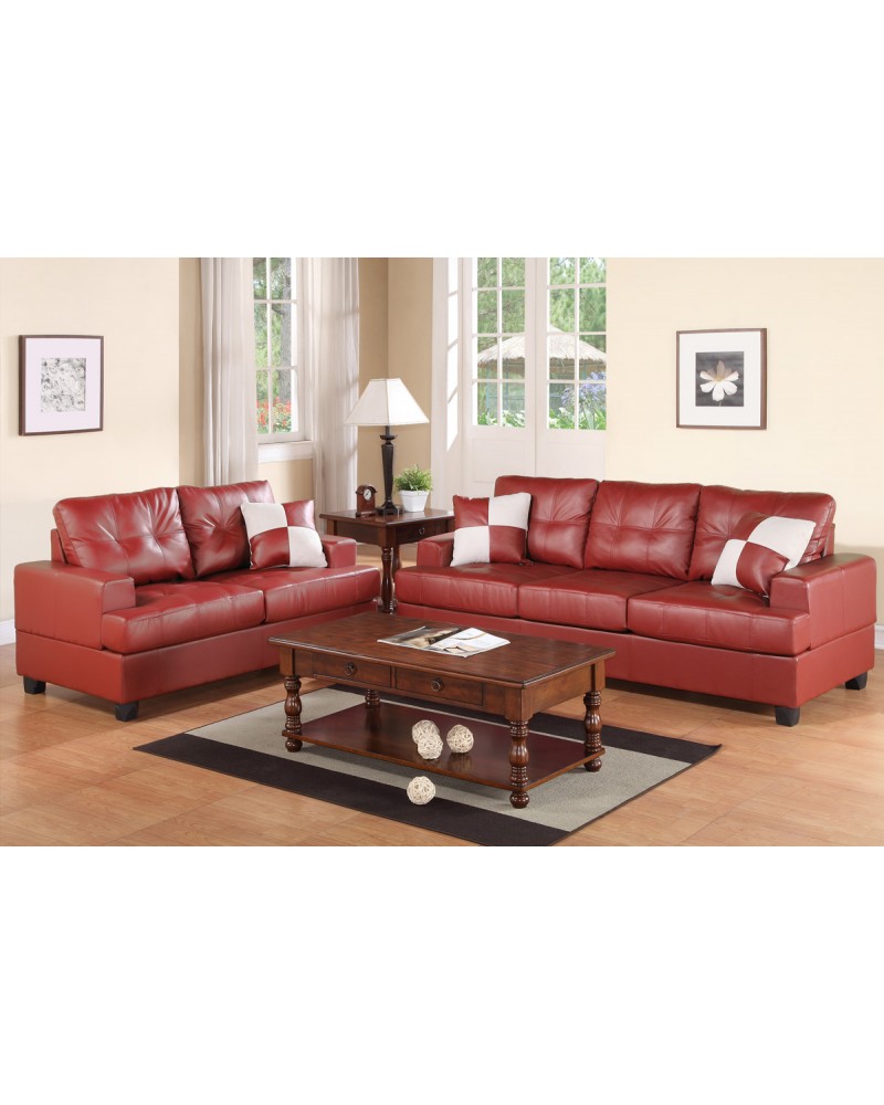 2 Piece Light Burgundy Sectional Set with Loveseat by Poundex - F7579