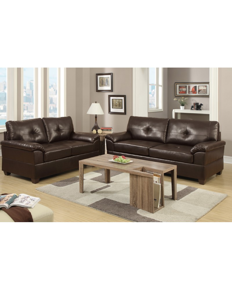 2 Piece Bonded Leather Espresso Sofa and Loveseat- F7581