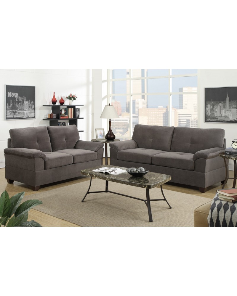 2 Piece Charcoal Sectional Set with Loveseat by Poundex - F7585