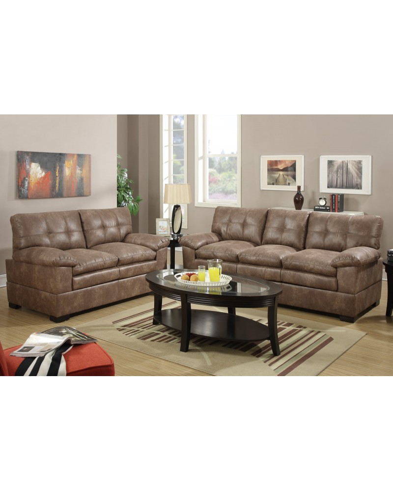 2 Piece Mocha Velvet Sectional Set with Loveseat by Poundex -F7343