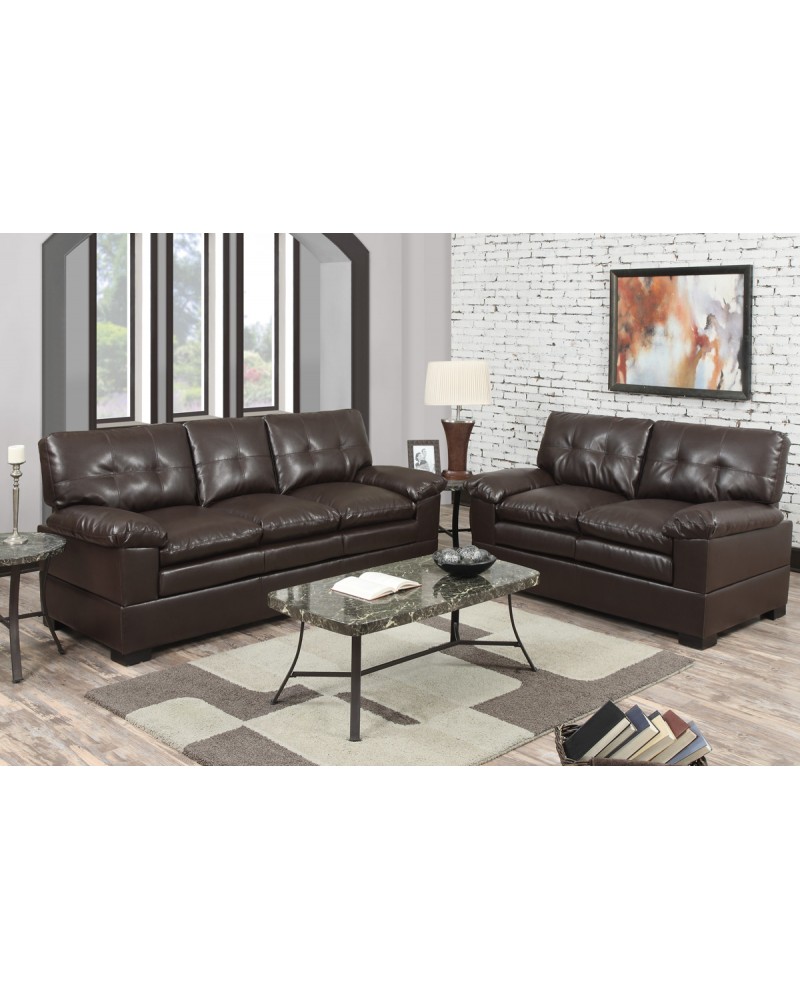 2 Piece Espresso Bonded Leather Sofa by Poundex- F7360