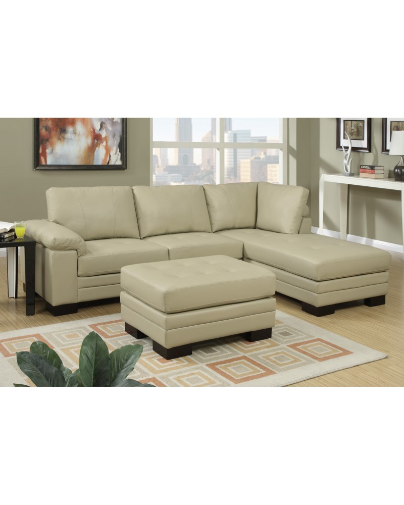 Khaki Genuine Leather Sectional by Poundex - F7768