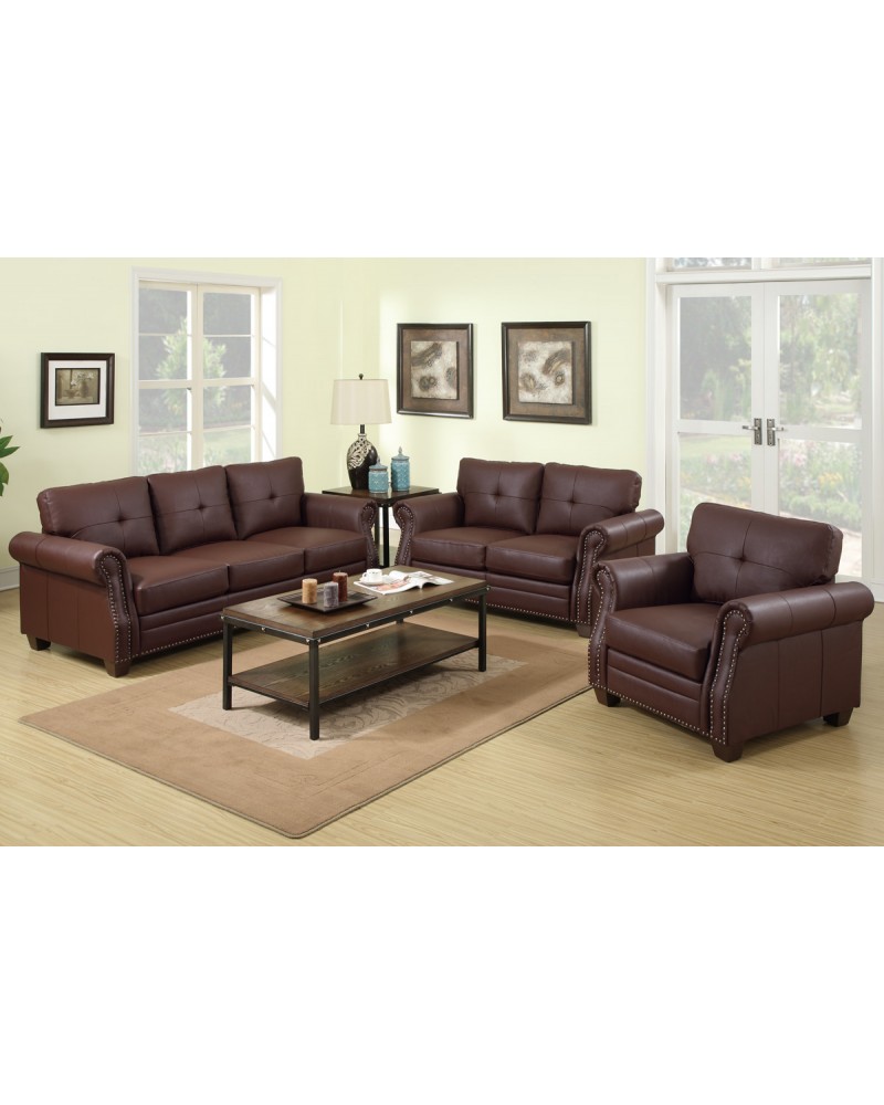 Light Coffee Leather Sofa Set by Poundex -F7799