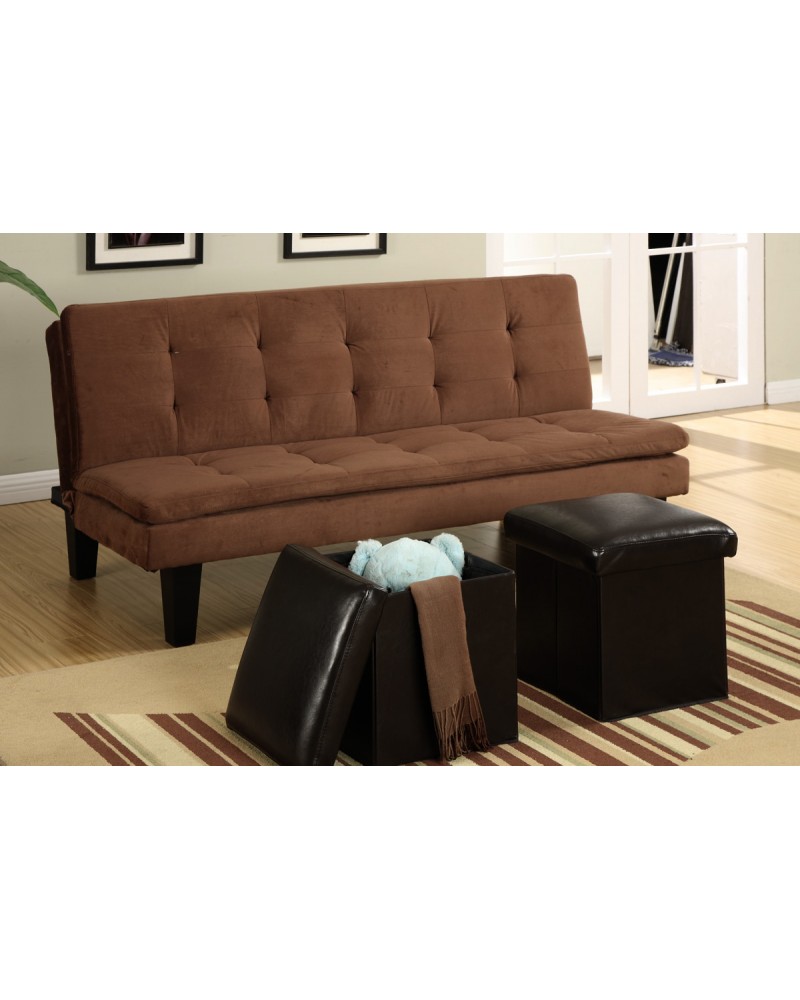 Brown Microfiber Sofa with espresso ottomans by Poundex - F7004