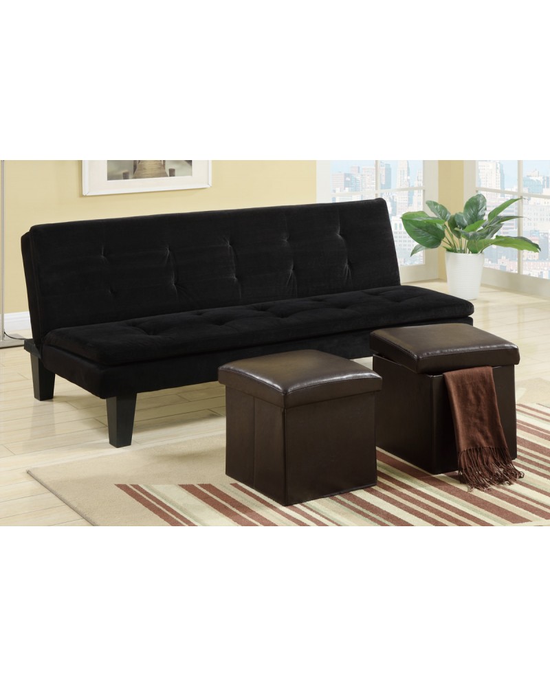 Black Adjustable Sofa with two storage ottomans by Poundex- F7197