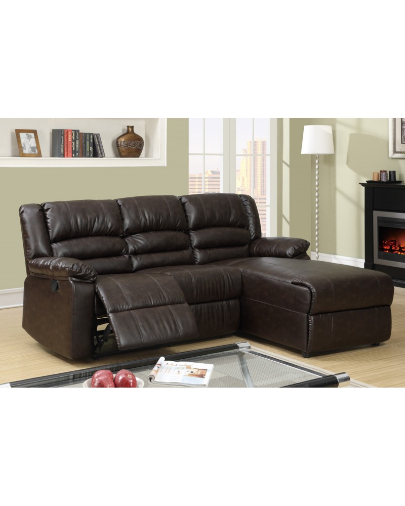 Recliner Sectional in Coffee Bonded Leather by Poundex- F6639