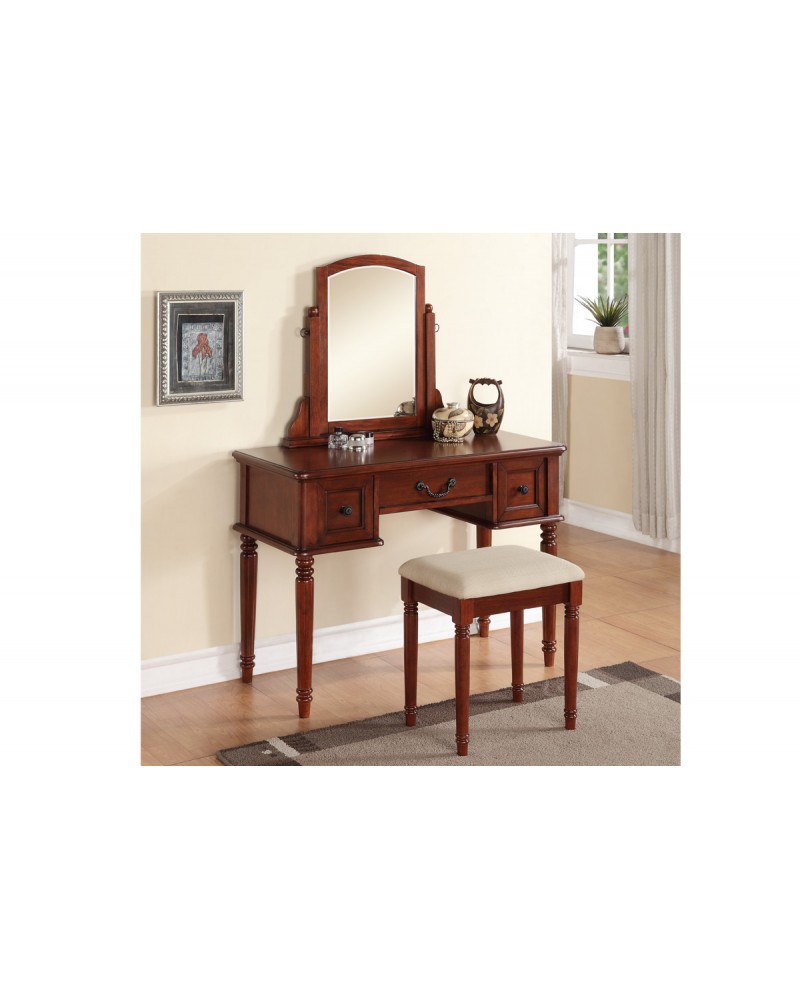 Modern Dark Cherry Vanity Set with Stool by Poundex - F4105