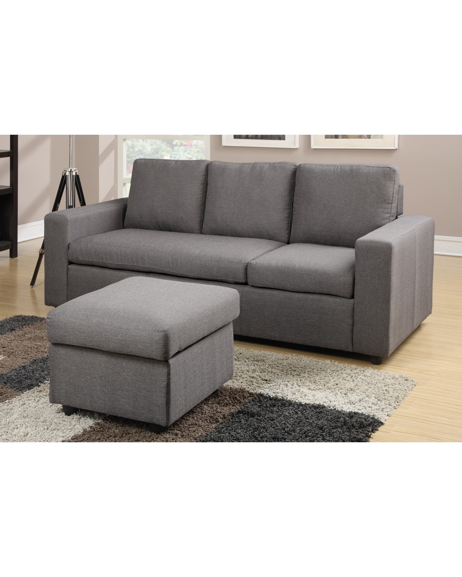Grey Linen Sectional Sofa by Poundex - F7491