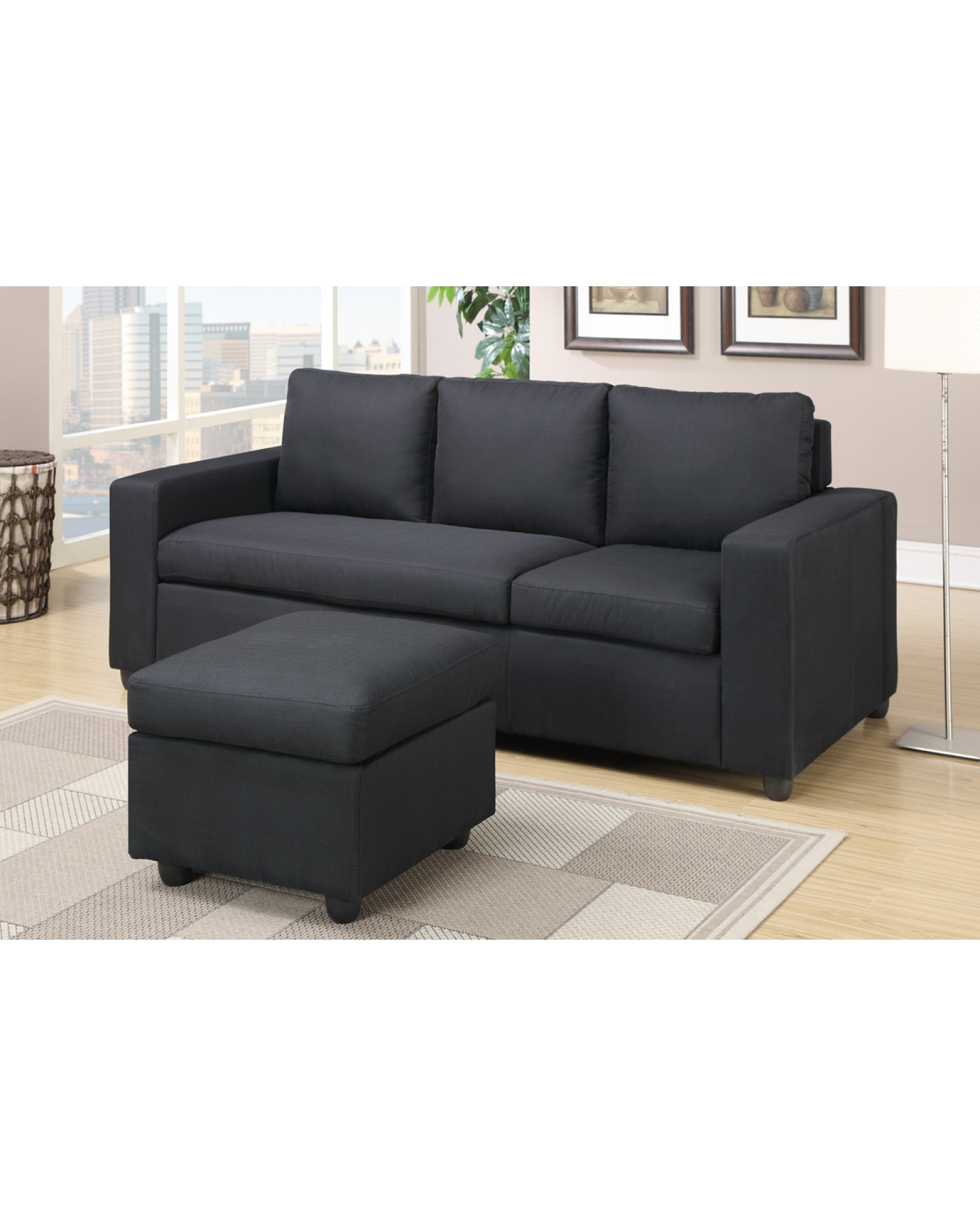 Black Linen Sectional Set by Poundex - F7490