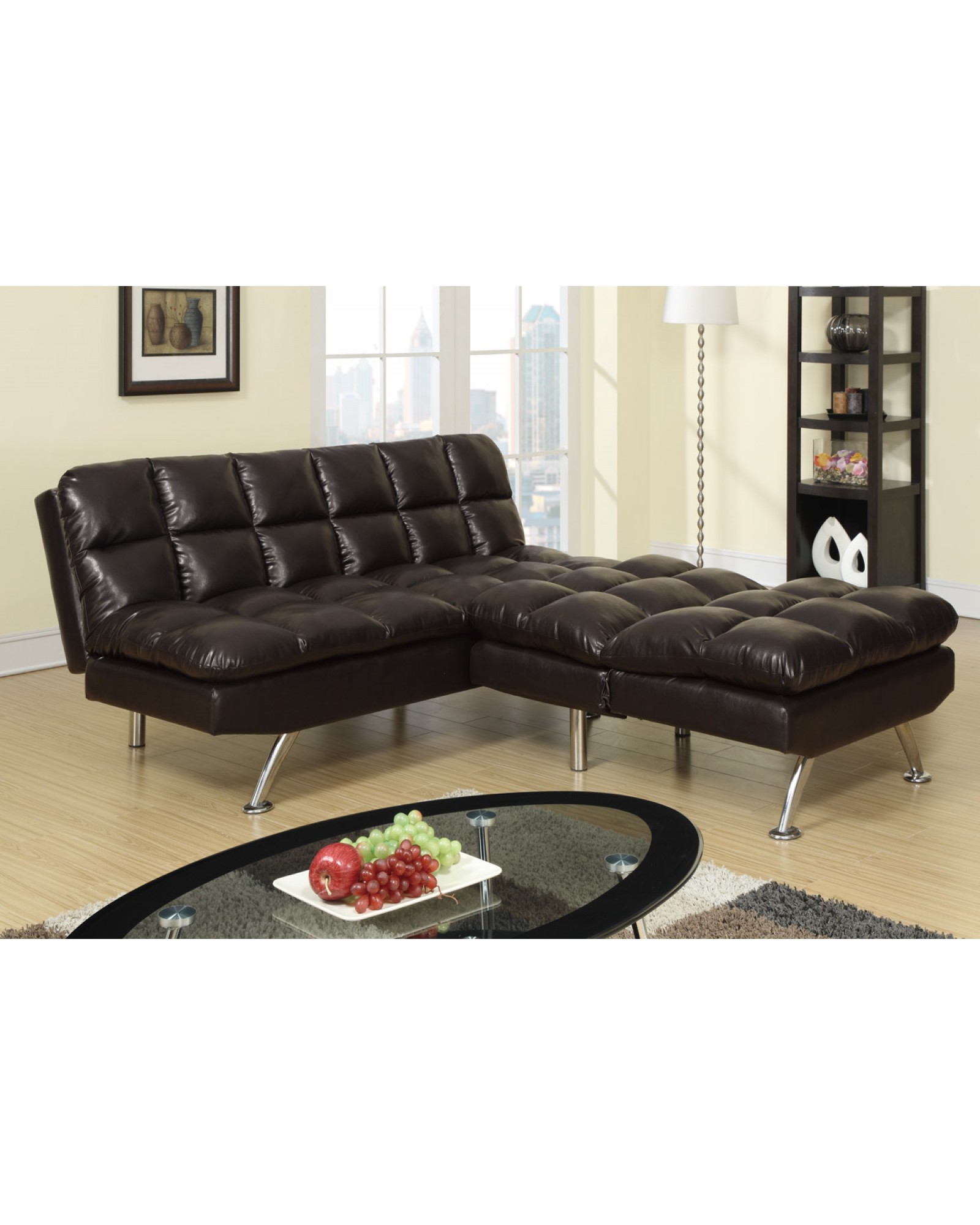 Adjustable Sofa Bed in Espresso Leather by Poundex - F7011