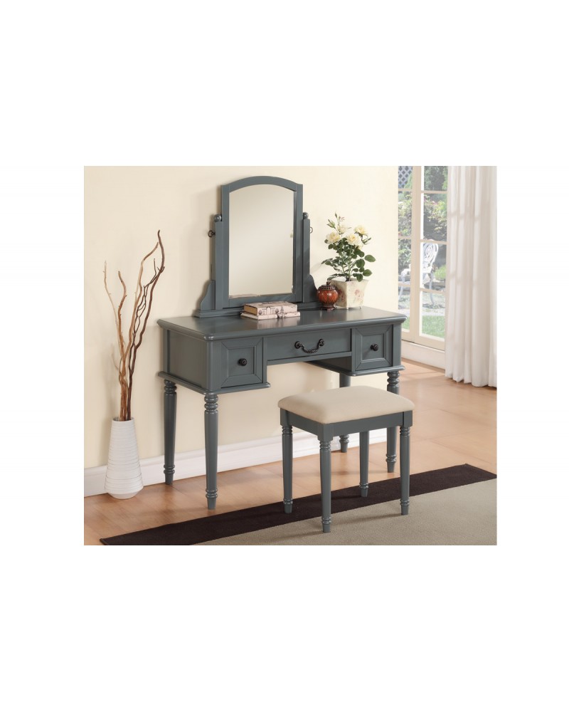 Blue Grey Vanity Set with Stool by Poundex - F4091