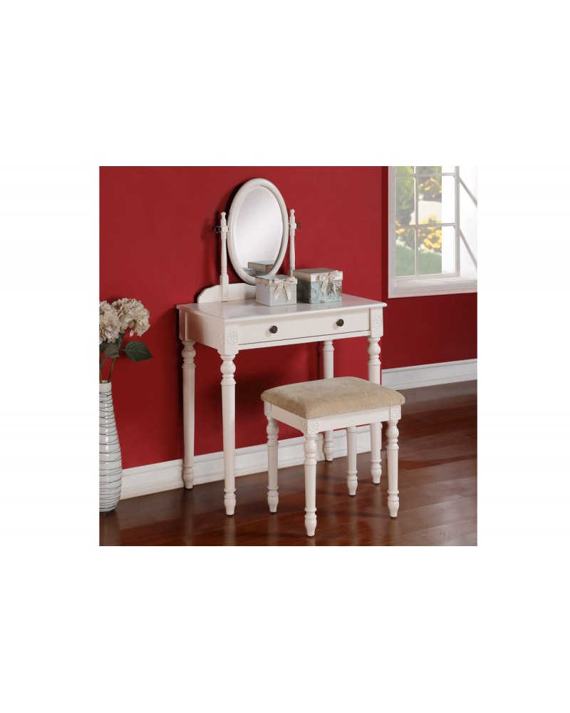 White Vanity Set with Stool y Poundex - F4078