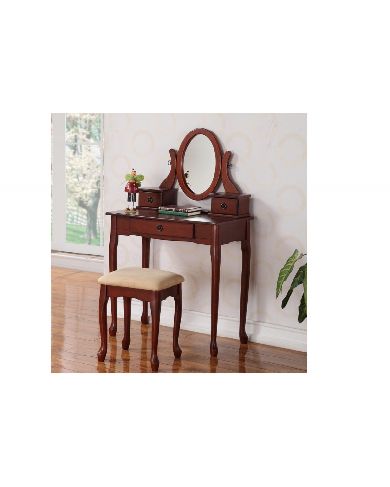 Cherry Finish Vanity Set with Stool by Poundex - F4086