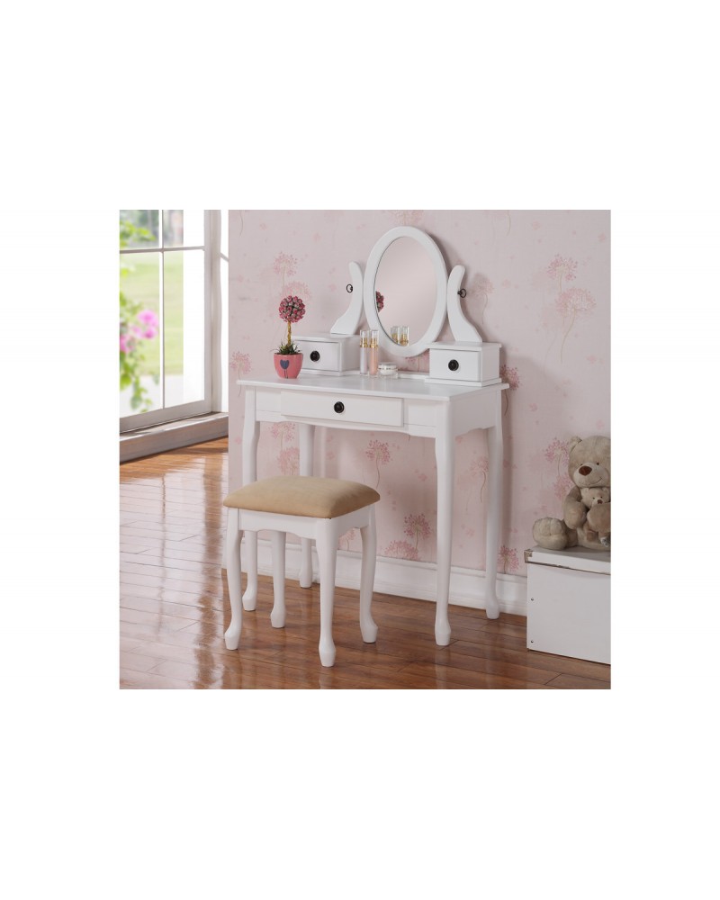 White Finish Vanity Set with Stool by Poundex - F4089